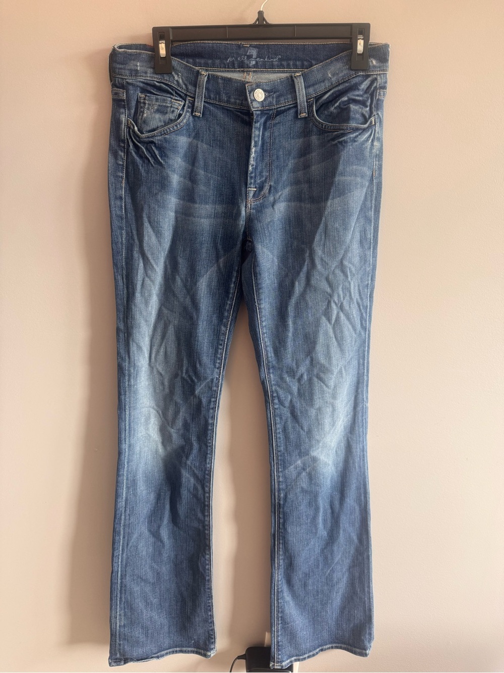 7 For All Mankind Womens Bootcut Jeans Distressed Blue Denim